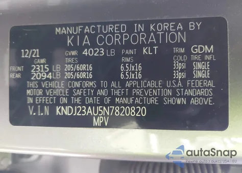 2022 Kia Soul Lx from USA, damaged, VIN KNDJ23AU5N7820820